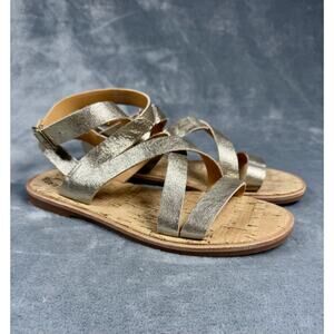 New! Kork-Ease Bryleigh Soft Gold Leather Strappy Sandal Woman's Size 7
